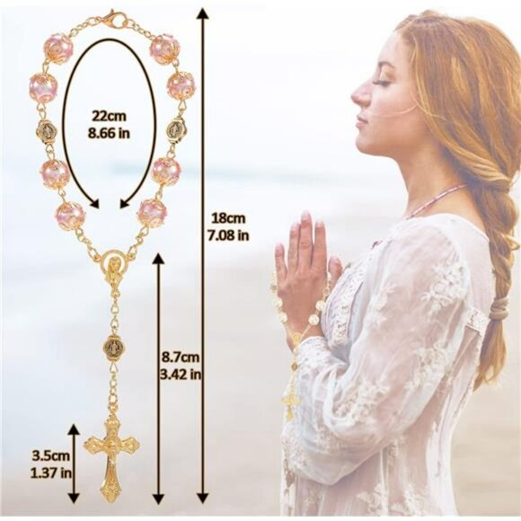 Catholic rosary beads car mirror cross pendant rearview hanging ornament set 4pc - Picture 2 of 8